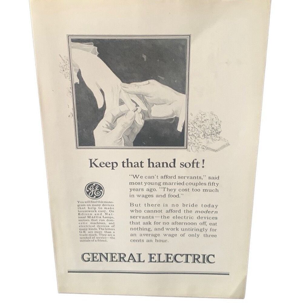 Vintage 1923 General Electric Keep That Hand Soft Ad Advertisement